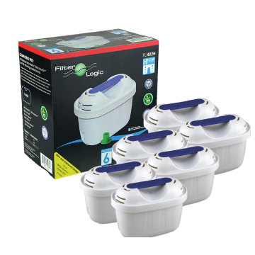 FilterLogic Universal 6 Pack Filter Cartridges Compatible with Brita Maxtra+ Plus, PerfectFit, Maxtra Pro All-in-1, Marella, Elemaris, Bosch Tassimo, White